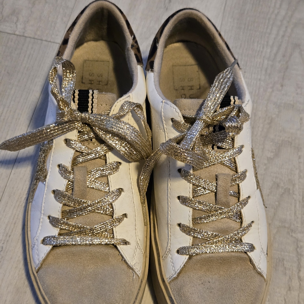 ShuShop REBA Stylish White and Gold Women's Sneakers - Picture 2 of 5
